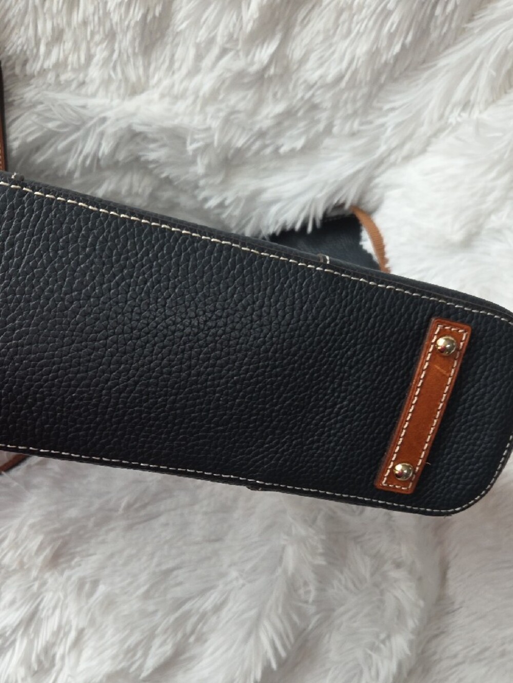 Dooney & Bourke Dark Blue Tote with Brown Trim and Straps - Picture 9 of 10